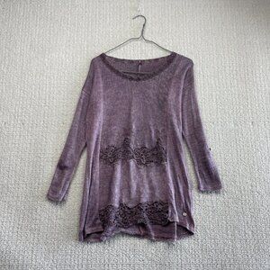 Festival Knit Tunic Top Purple Floral Lace Boho Lagenlook Fairycore Grunge Read